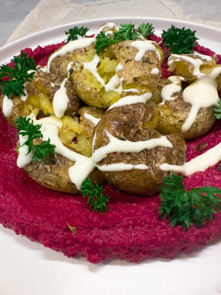smash potatis med bönröra